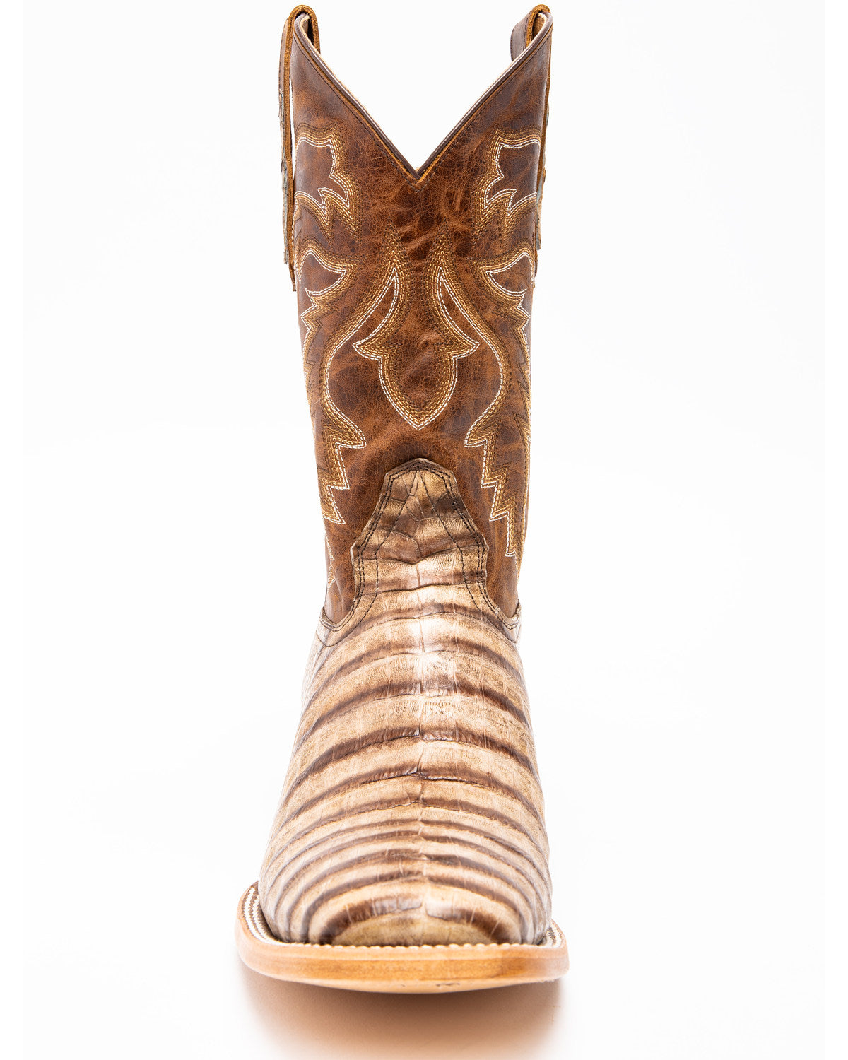 Men's Caiman Belly Western Boots - Broad Square Toe Brown