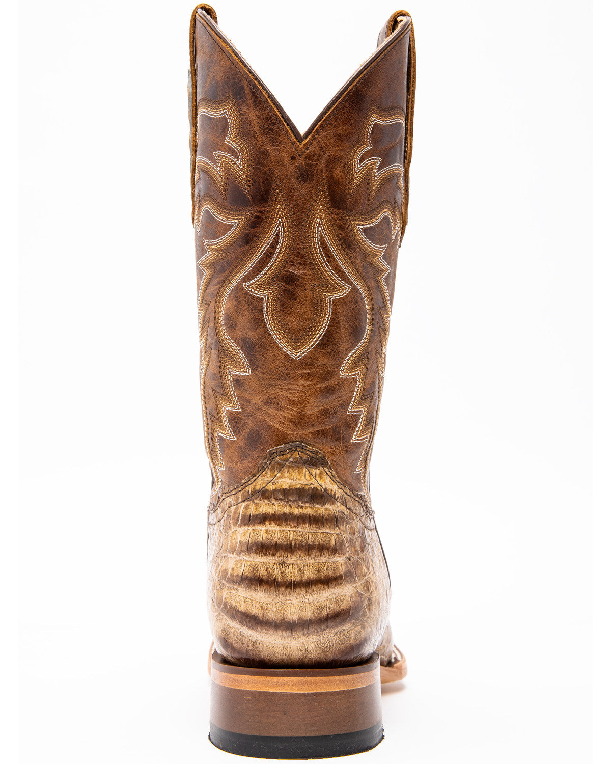 Men's Caiman Belly Western Boots - Broad Square Toe Brown