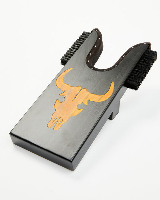 Boot Barn Long Horn Wood Boot Jack with Scrubber Dark Brown