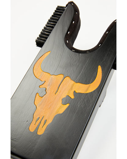 Boot Barn Long Horn Wood Boot Jack with Scrubber Dark Brown