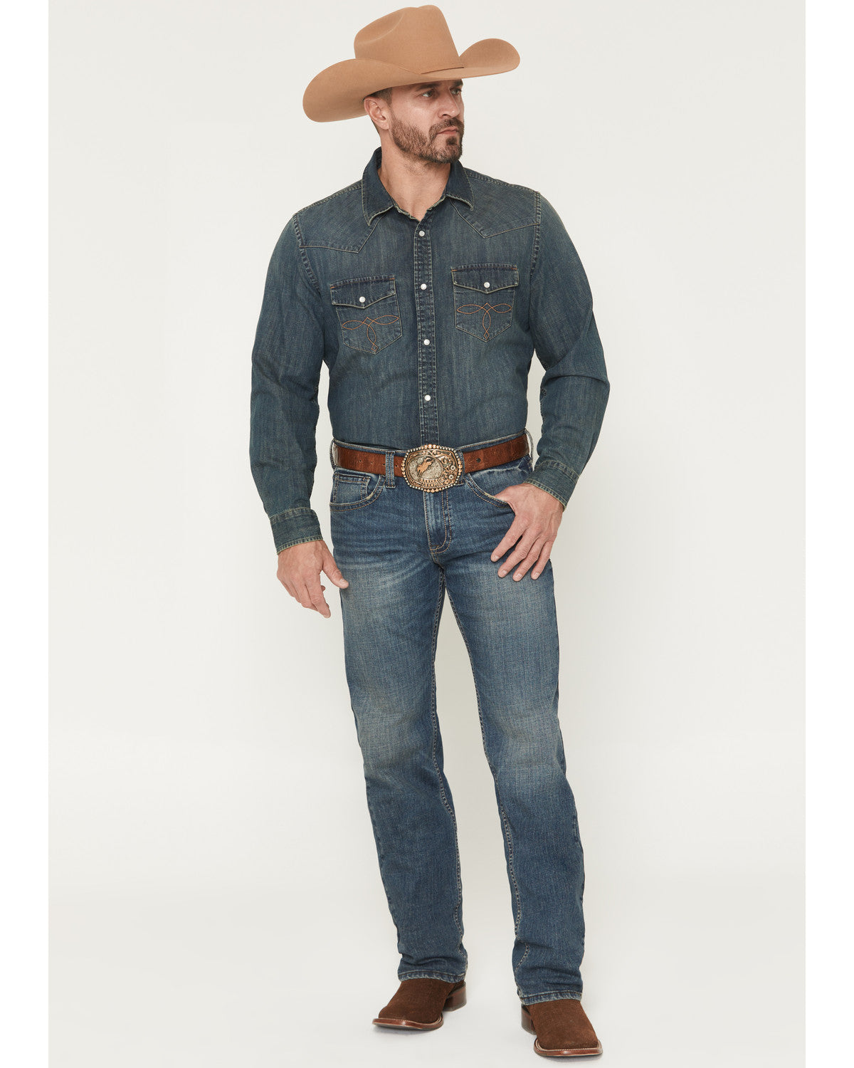 Men's Grullo Wash Wyatt Slim Bootcut Stretch Denim Jeans Dark Wash