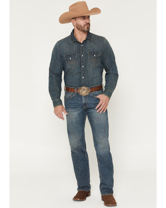 Men's Grullo Wash Wyatt Slim Bootcut Stretch Denim Jeans Dark Wash