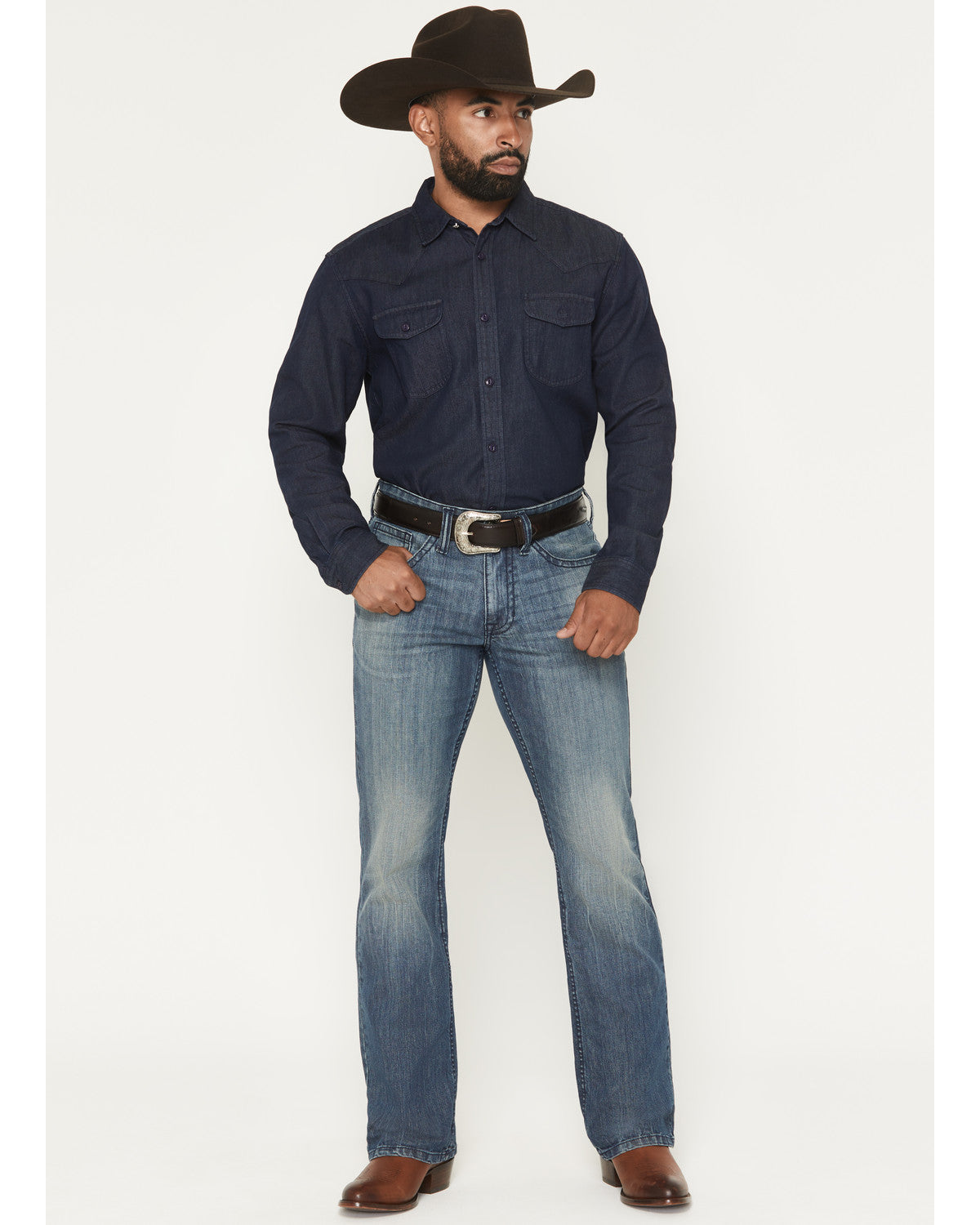 Men's Texas Wash Wyatt Slim Bootcut Stretch Denim Jeans Dark Wash