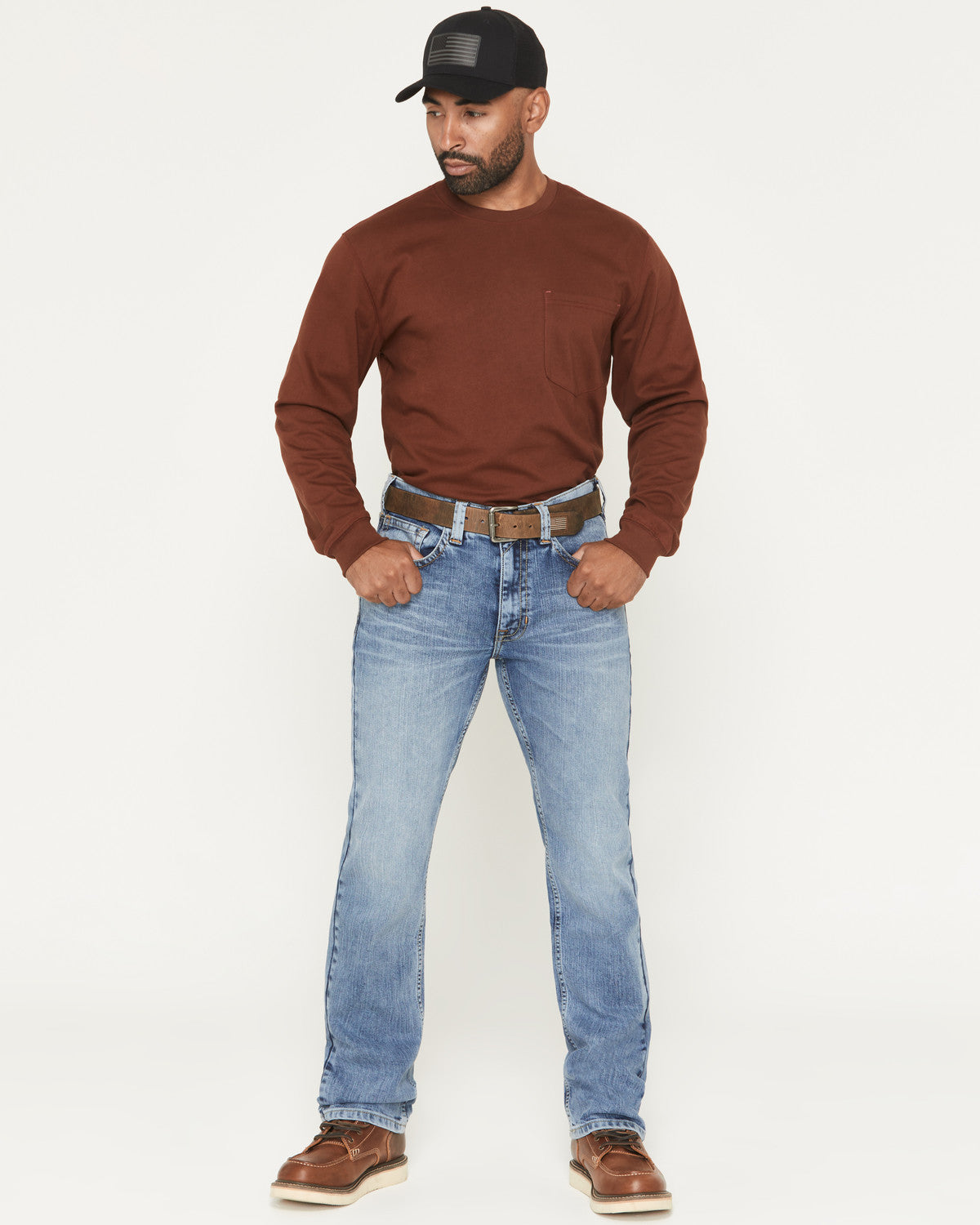 Men's FR Clover Leaf Wash Slim Straight Stretch Denim Jeans Light Wash