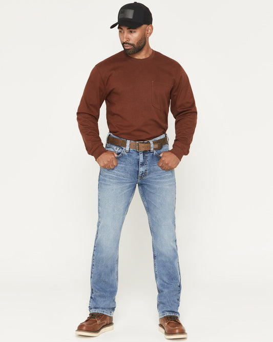 Men's FR Clover Leaf Wash Slim Straight Stretch Denim Jeans Light Wash