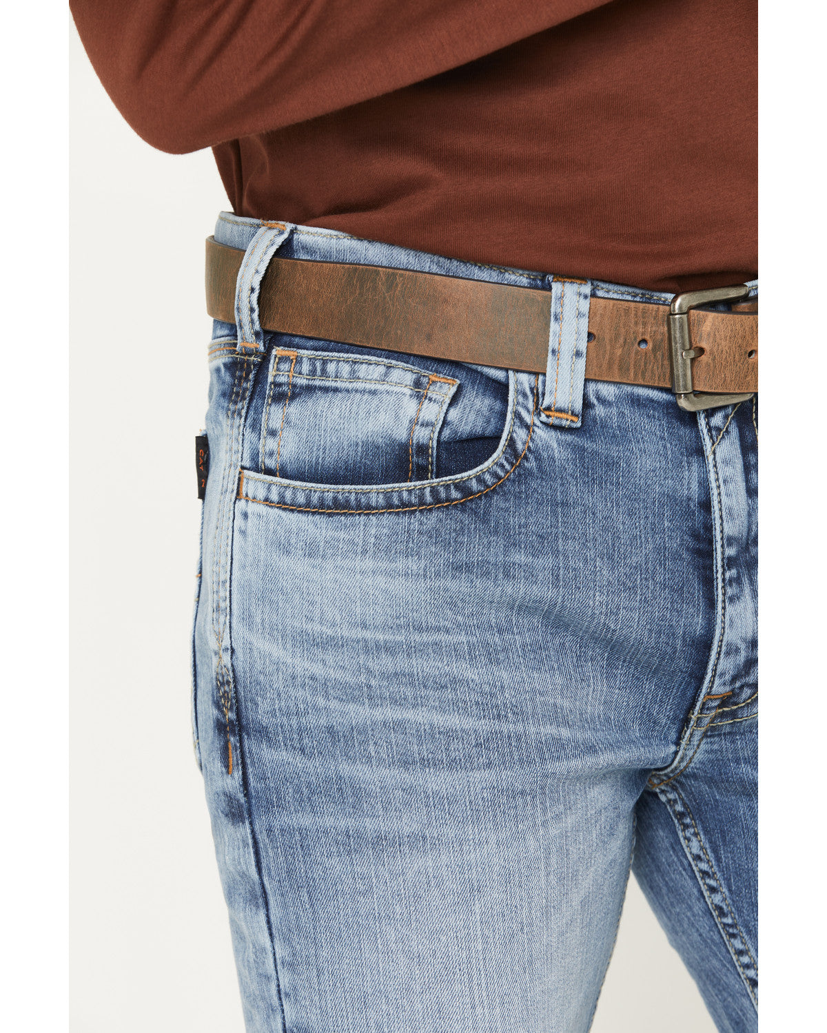 Men's FR Clover Leaf Wash Slim Straight Stretch Denim Jeans Light Wash