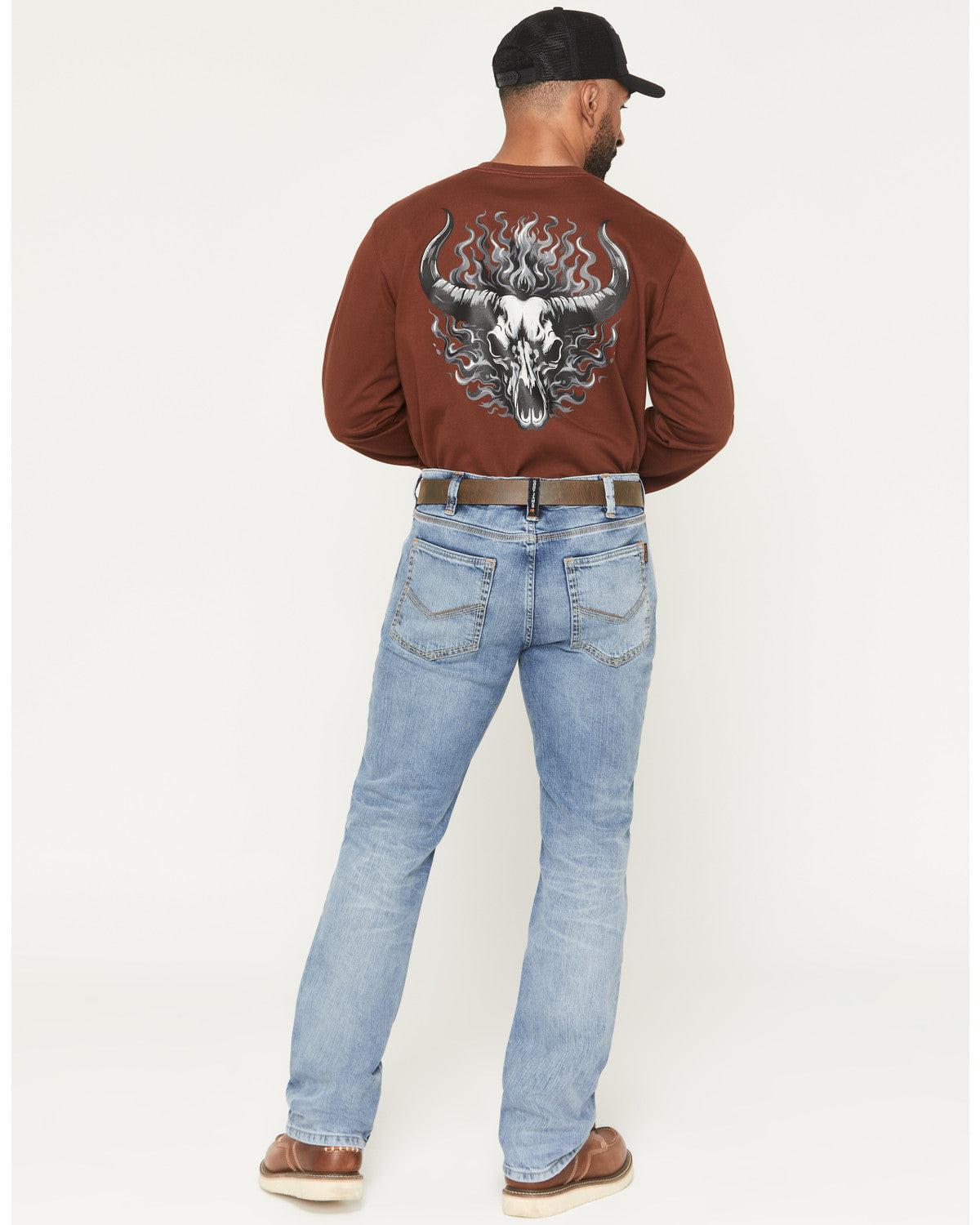 Men's FR Clover Leaf Wash Slim Straight Stretch Denim Jeans Light Wash