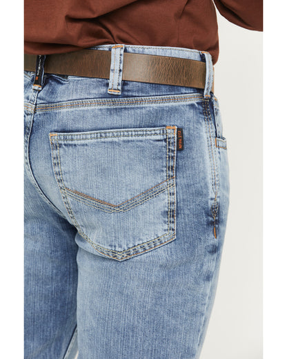 Men's FR Clover Leaf Wash Slim Straight Stretch Denim Jeans Light Wash