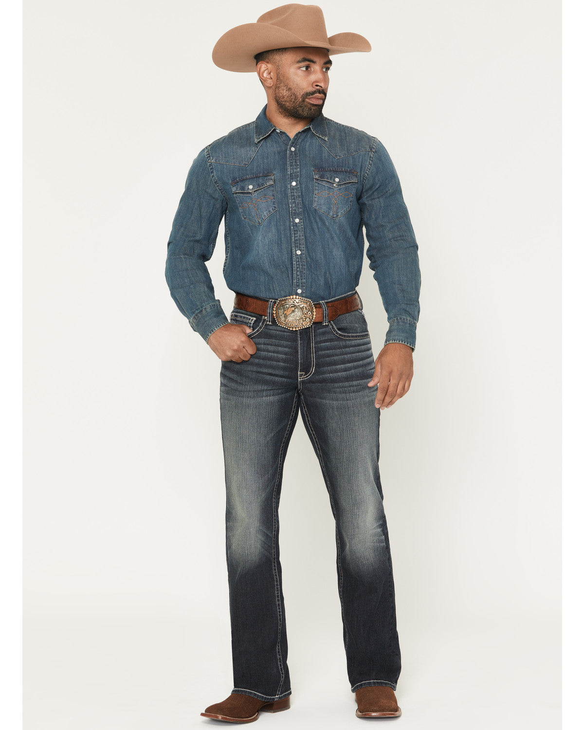 Men's Cayanne Wash Duke Relaxed Bootcut Stretch Denim Jeans Dark Wash