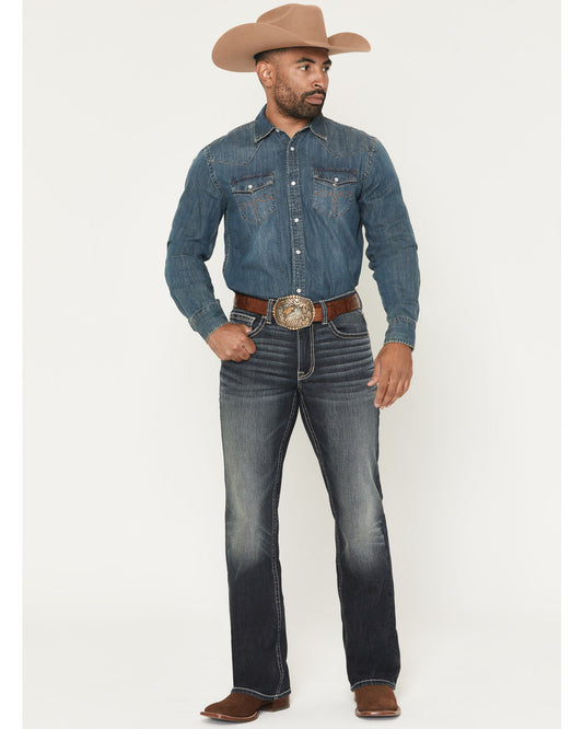 Men's Cayanne Wash Duke Relaxed Bootcut Stretch Denim Jeans Dark Wash