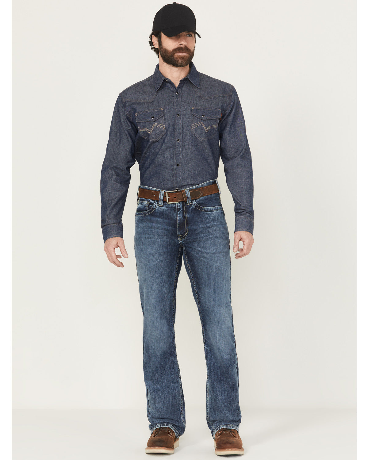 Men's FR Medium Wash Slim Bootcut Stretch Denim Work Jeans Medium Wash