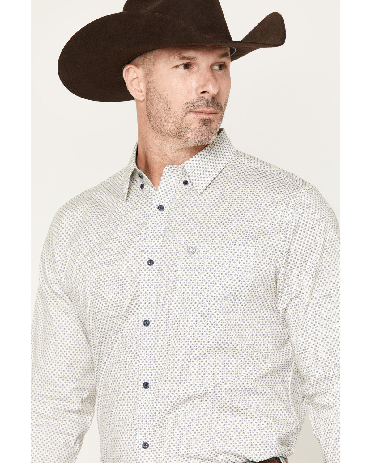 Men's NFR Geo Print Long Sleeve Button-Down Stretch Western White