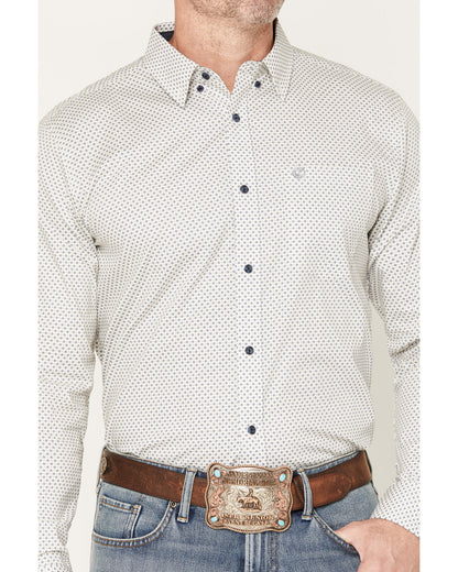 Men's NFR Geo Print Long Sleeve Button-Down Stretch Western White