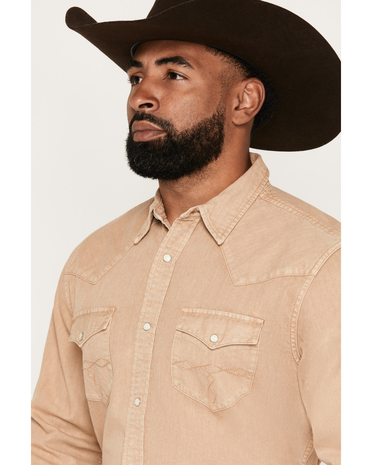 Men's Solid Long Sleeve Snap Denim Western Shirt - Tall Tan