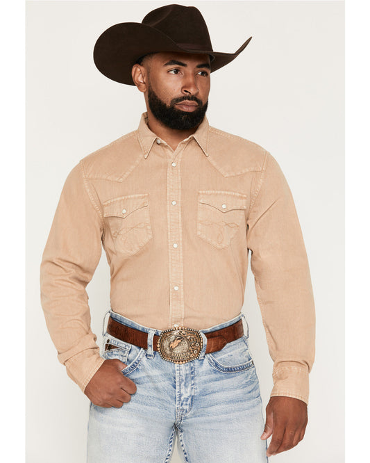 Men's Solid Long Sleeve Snap Denim Western Shirt - Big Tan