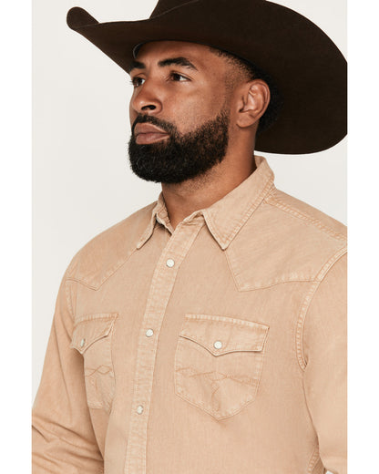 Men's Solid Long Sleeve Snap Denim Western Shirt - Big Tan