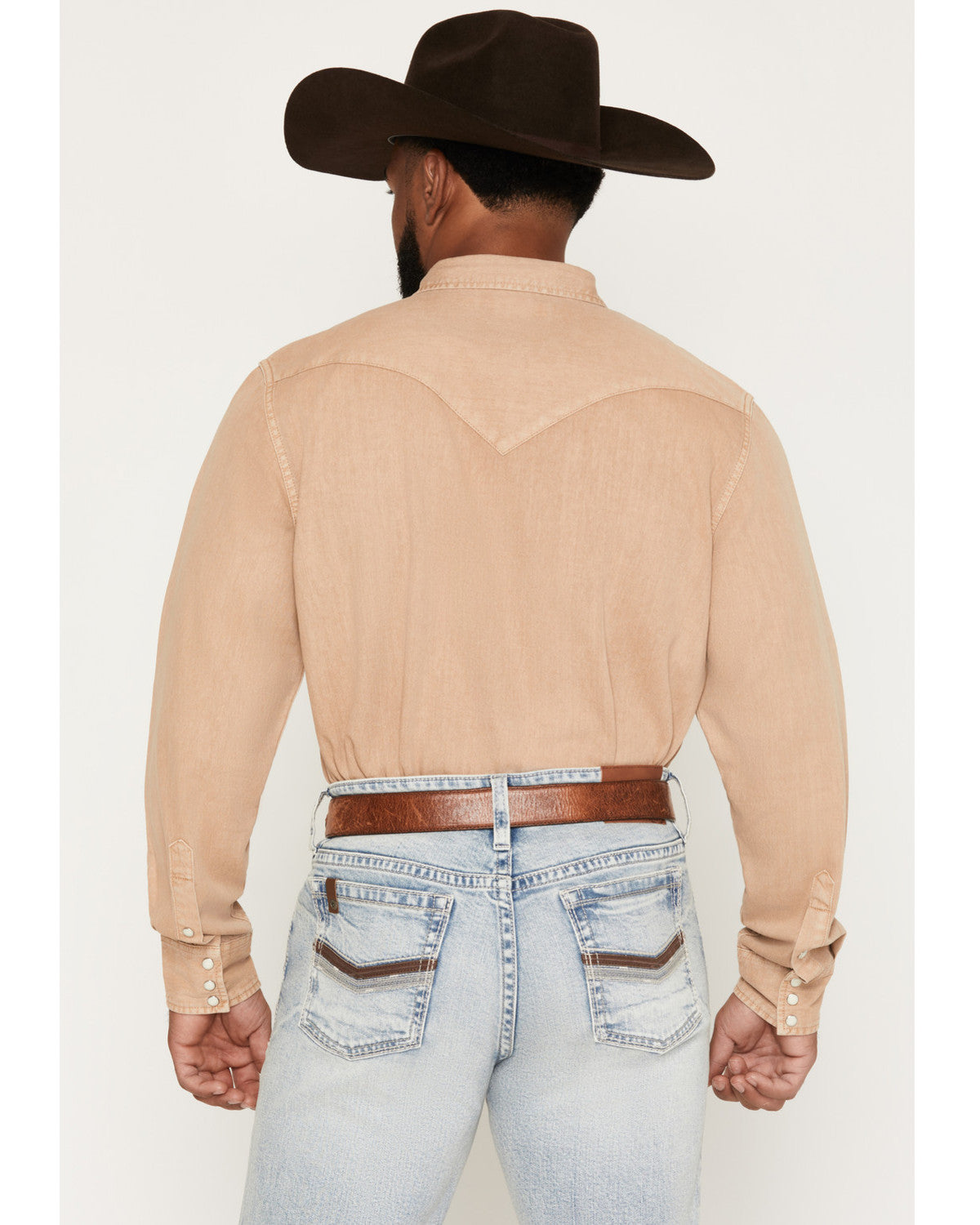 Men's Solid Long Sleeve Snap Denim Western Shirt - Big Tan