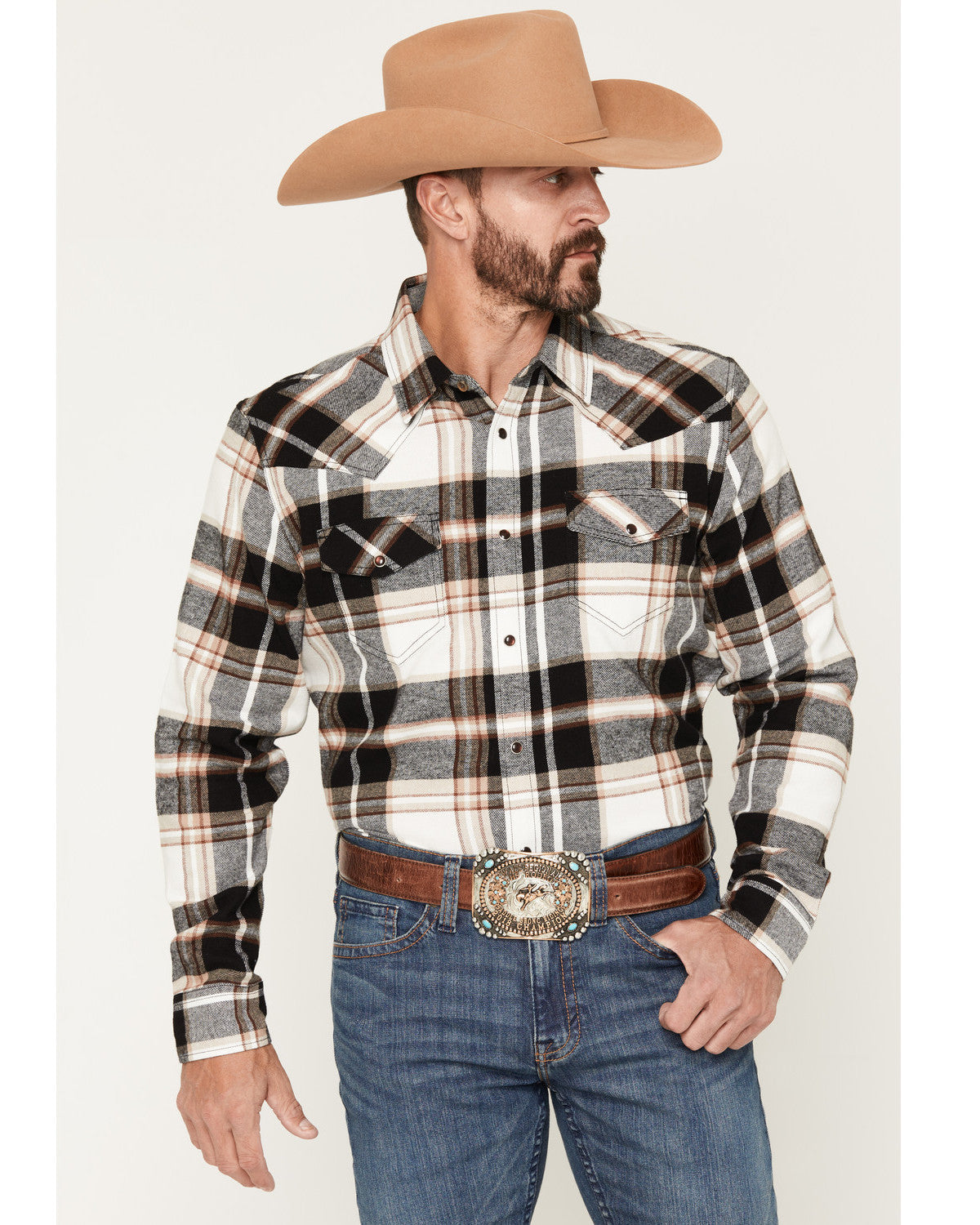 Men's Standard Issue Plaid Print Long Sleeve Snap Flannel S Black