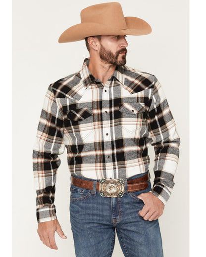 Men's Standard Issue Plaid Print Long Sleeve Snap Flannel S Black