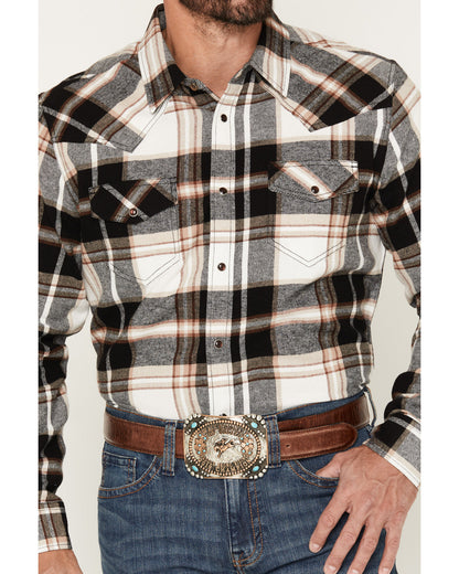 Men's Standard Issue Plaid Print Long Sleeve Snap Flannel S Black