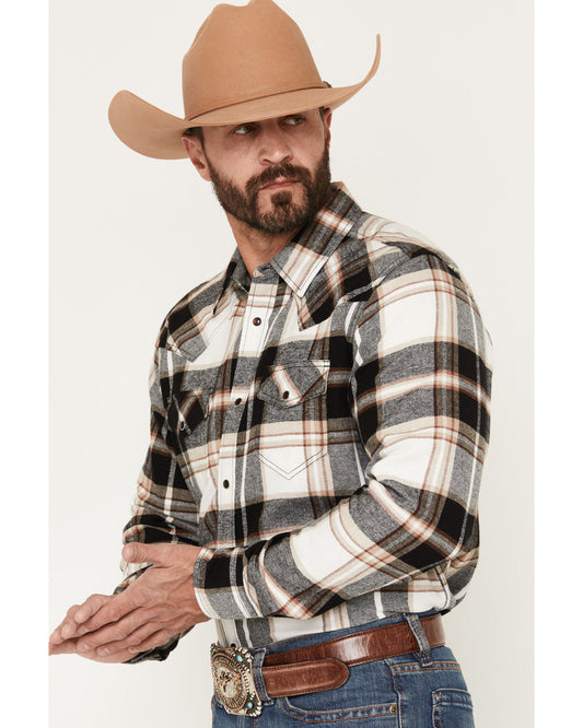 Men's Standard Issue Plaid Print Long Sleeve Snap Flannel S Black