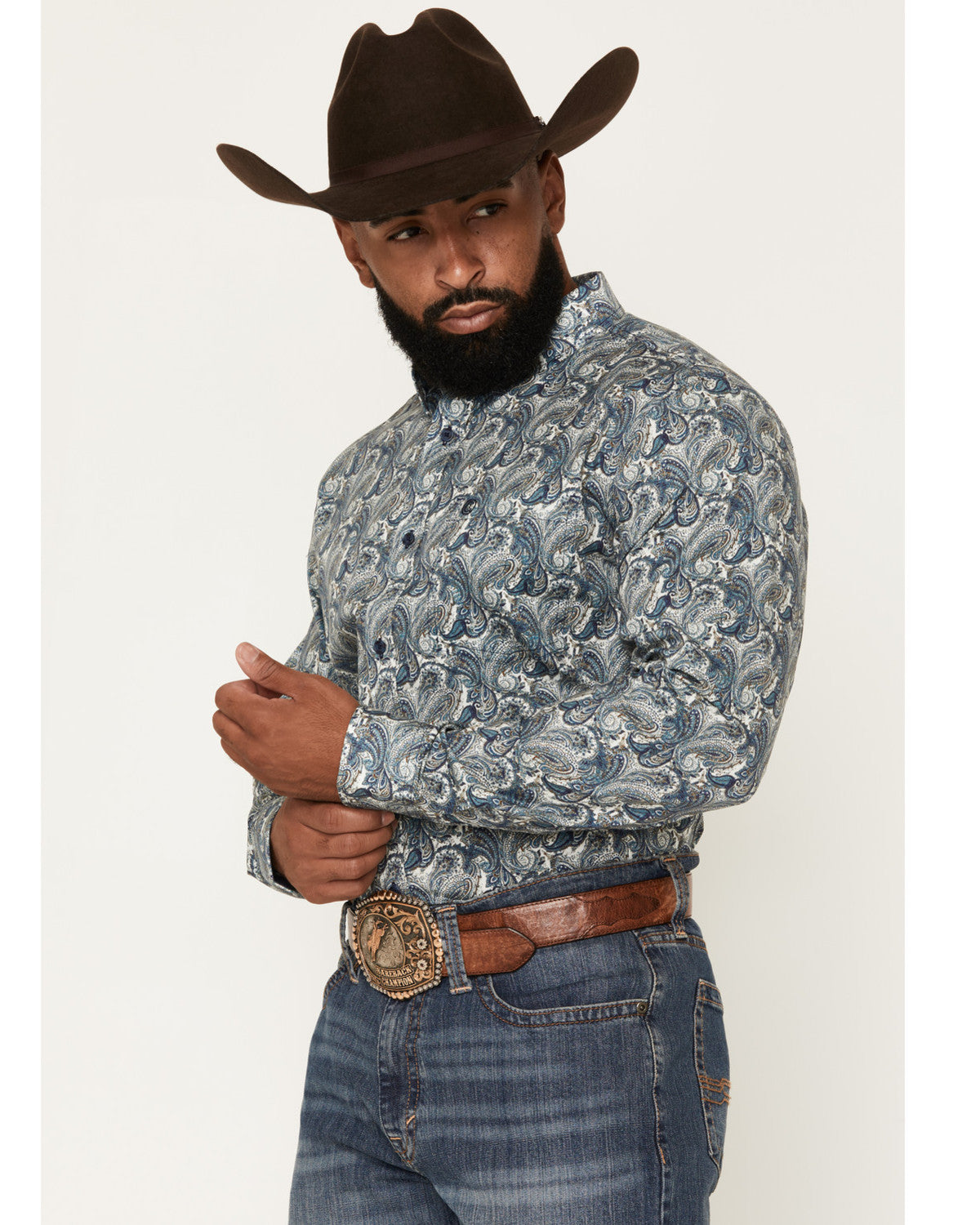 Men's Lost Resort Paisley Print Long Sleeve Button-Down Str Blue