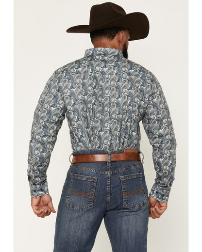 Men's Lost Resort Paisley Print Long Sleeve Button-Down Str Blue