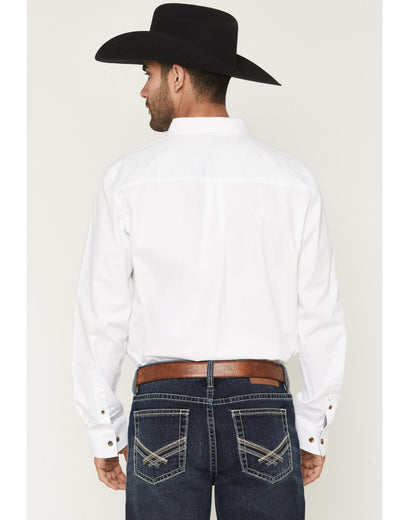 Men's Basic Solid Long Sleeve Button-Down Stretch Western S White