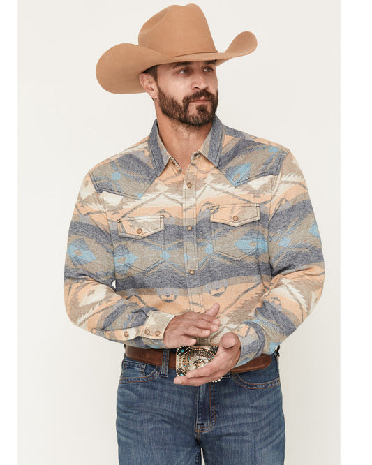 Men's Arrow Bear Southwestern Print Long Sleeve Snap Flanne Multi