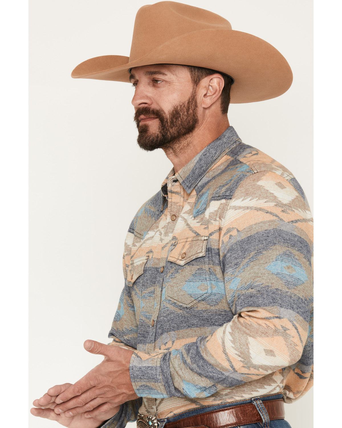 Men's Arrow Bear Southwestern Print Long Sleeve Snap Flanne Multi