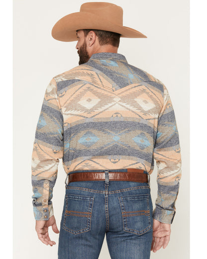 Men's Arrow Bear Southwestern Print Long Sleeve Snap Flanne Multi