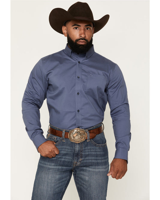 Men's Solid Long Sleeve Button-Down Stretch Western Shirt - Slate