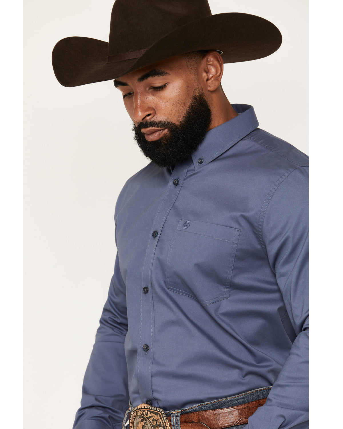Men's Solid Long Sleeve Button-Down Stretch Western Shirt - Slate