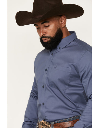 Men's Solid Long Sleeve Button-Down Stretch Western Shirt - Slate