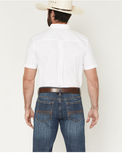 Men's Basic Solid Short Sleeve Button-Down Stretch Western White