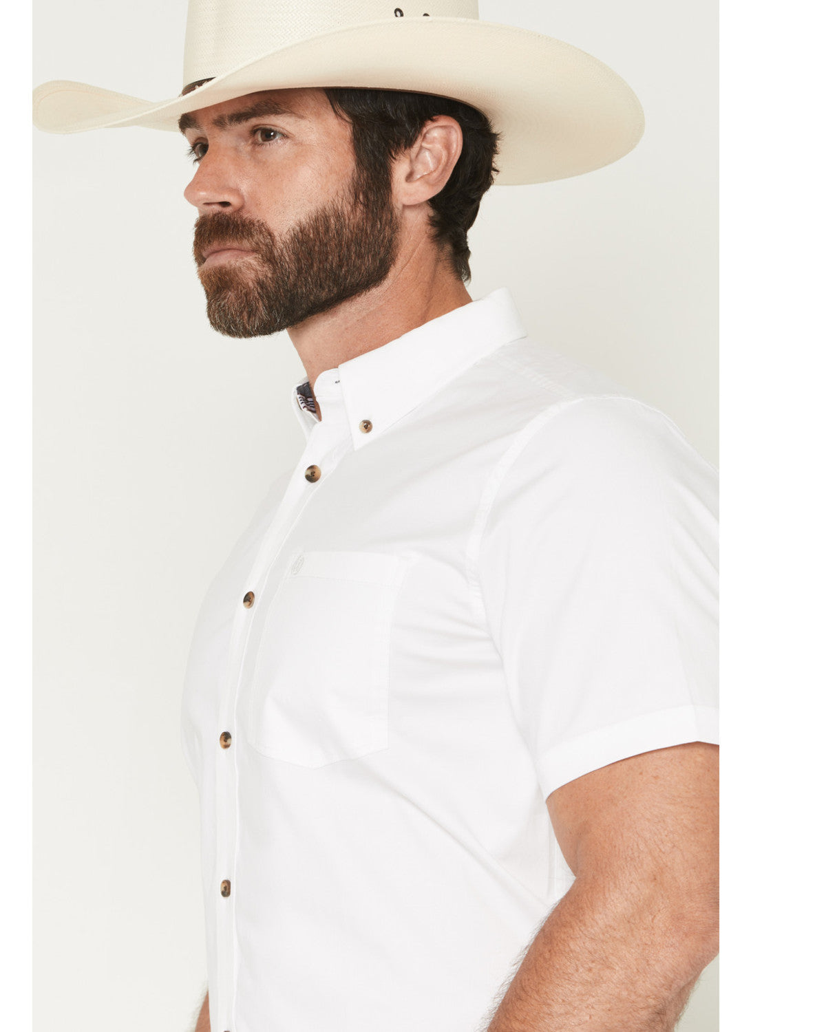 Men's Basic Solid Short Sleeve Button-Down Stretch Western White