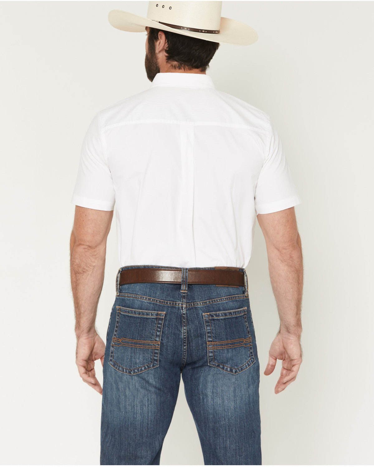 Men's Basic Solid Short Sleeve Button-Down Stretch Western White