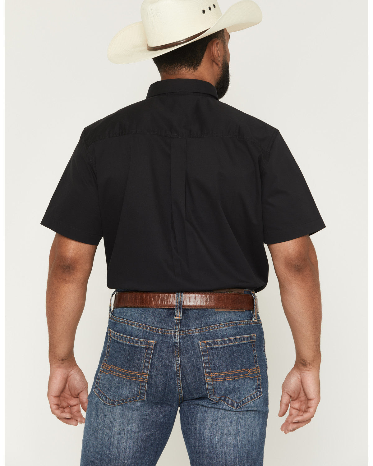 Men's Basic Solid Short Sleeve Button-Down Stretch Western Black