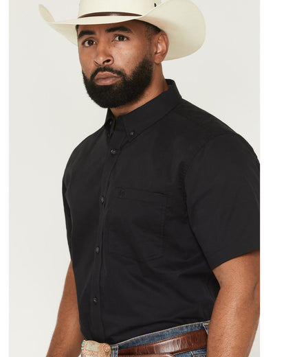 Men's Basic Solid Short Sleeve Button-Down Stretch Western Black