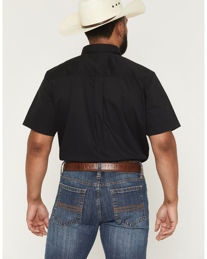 Men's Basic Solid Short Sleeve Button-Down Stretch Western Black