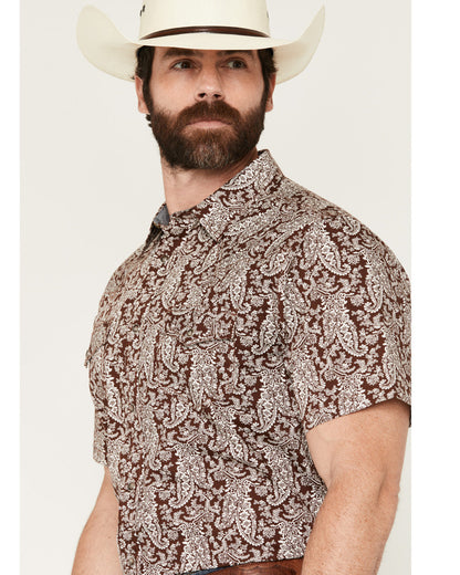 Men's Rusted Gate Paisley Print Short Sleeve Snap Western S Brown