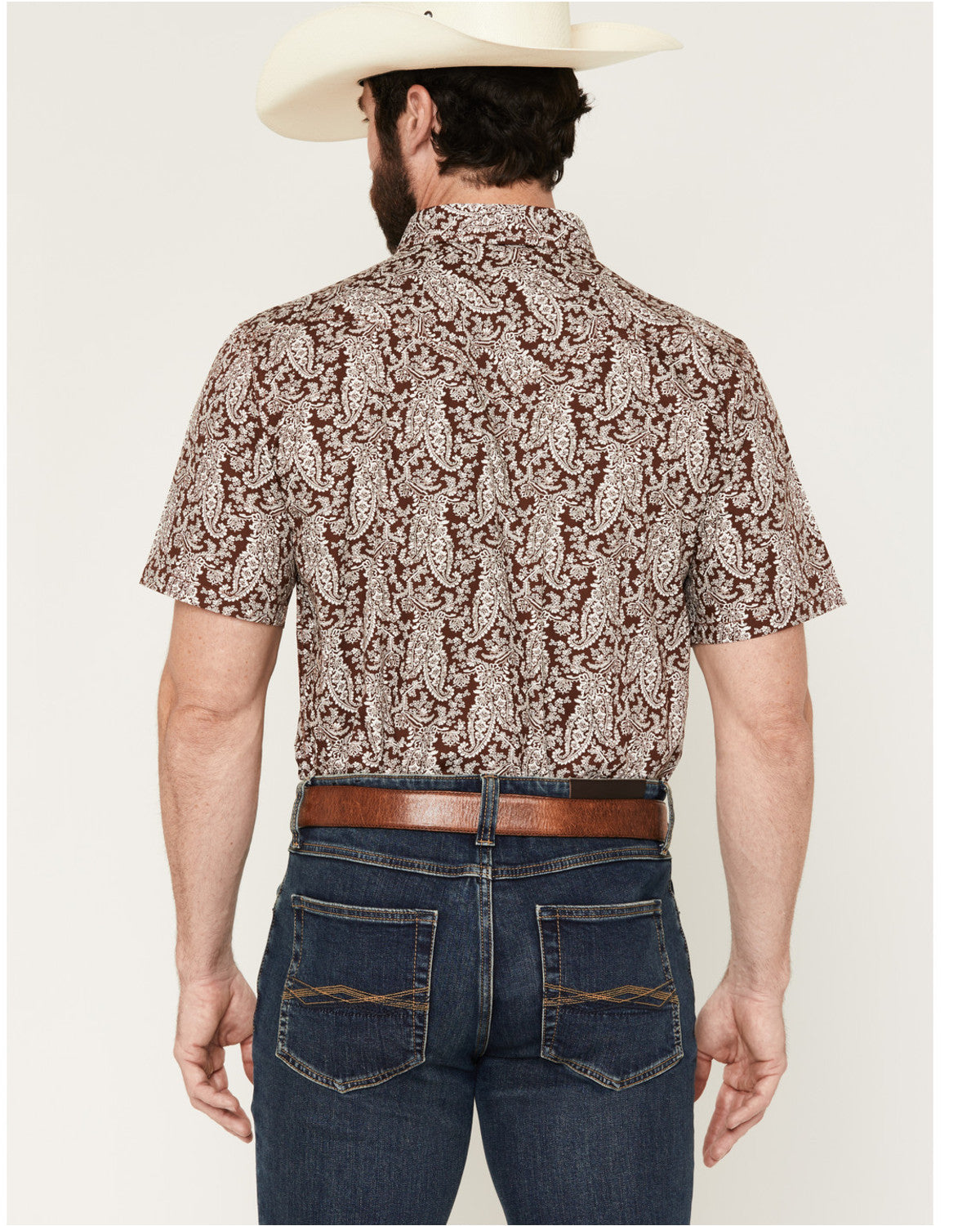 Men's Rusted Gate Paisley Print Short Sleeve Snap Western S Brown