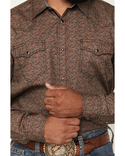 Men's Fireball Geo Print Long Sleeve Snap Western Shirt - T Brown