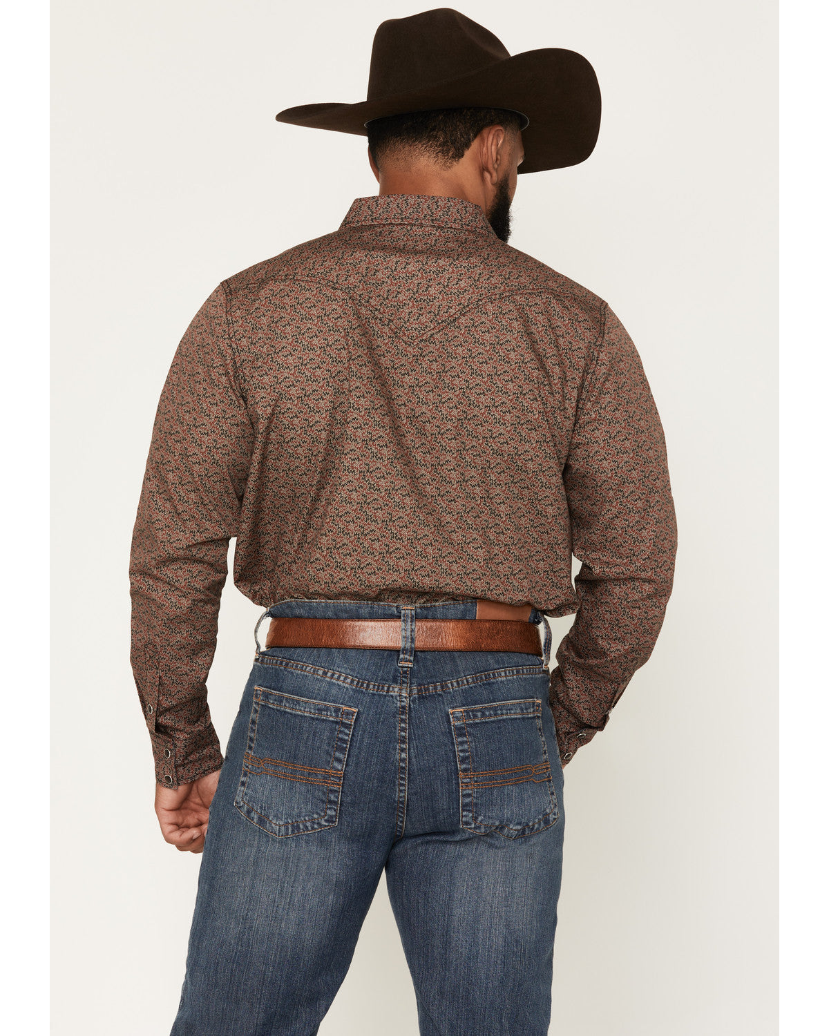 Men's Fireball Geo Print Long Sleeve Snap Western Shirt - B Brown