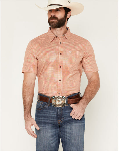 Men's Grill And Greet Medallion Print Short Sleeve Stretch Red