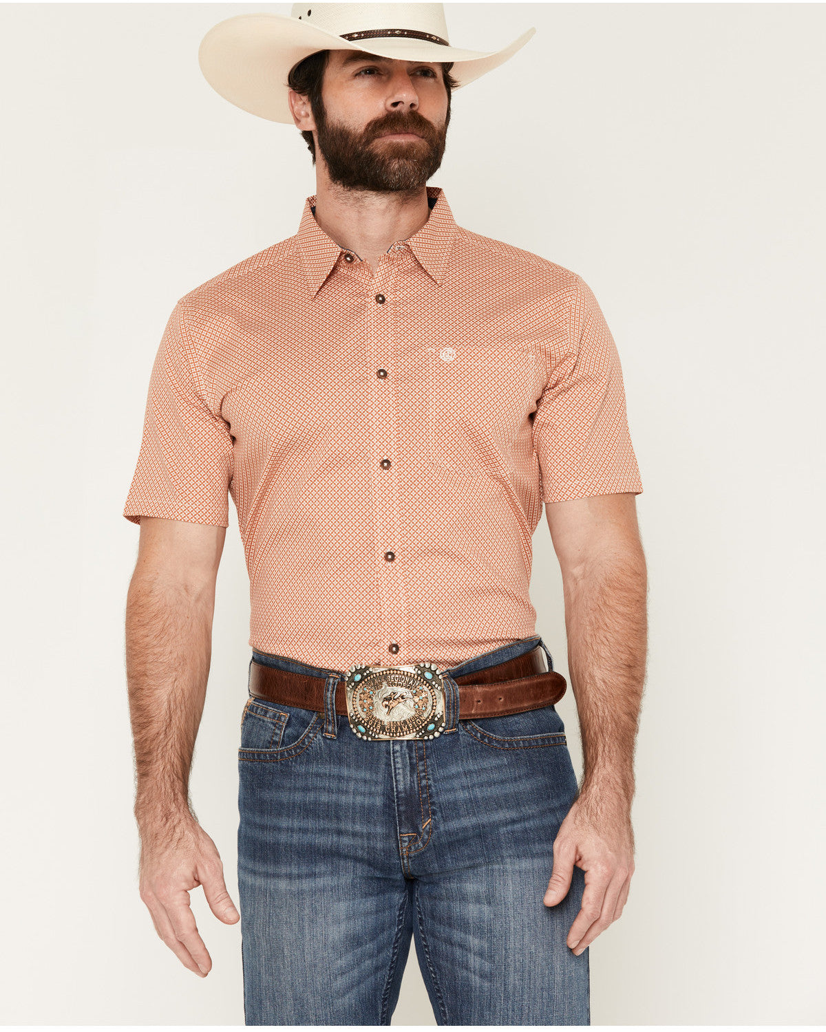 Men's Grill And Greet Medallion Print Short Sleeve Stretch Red
