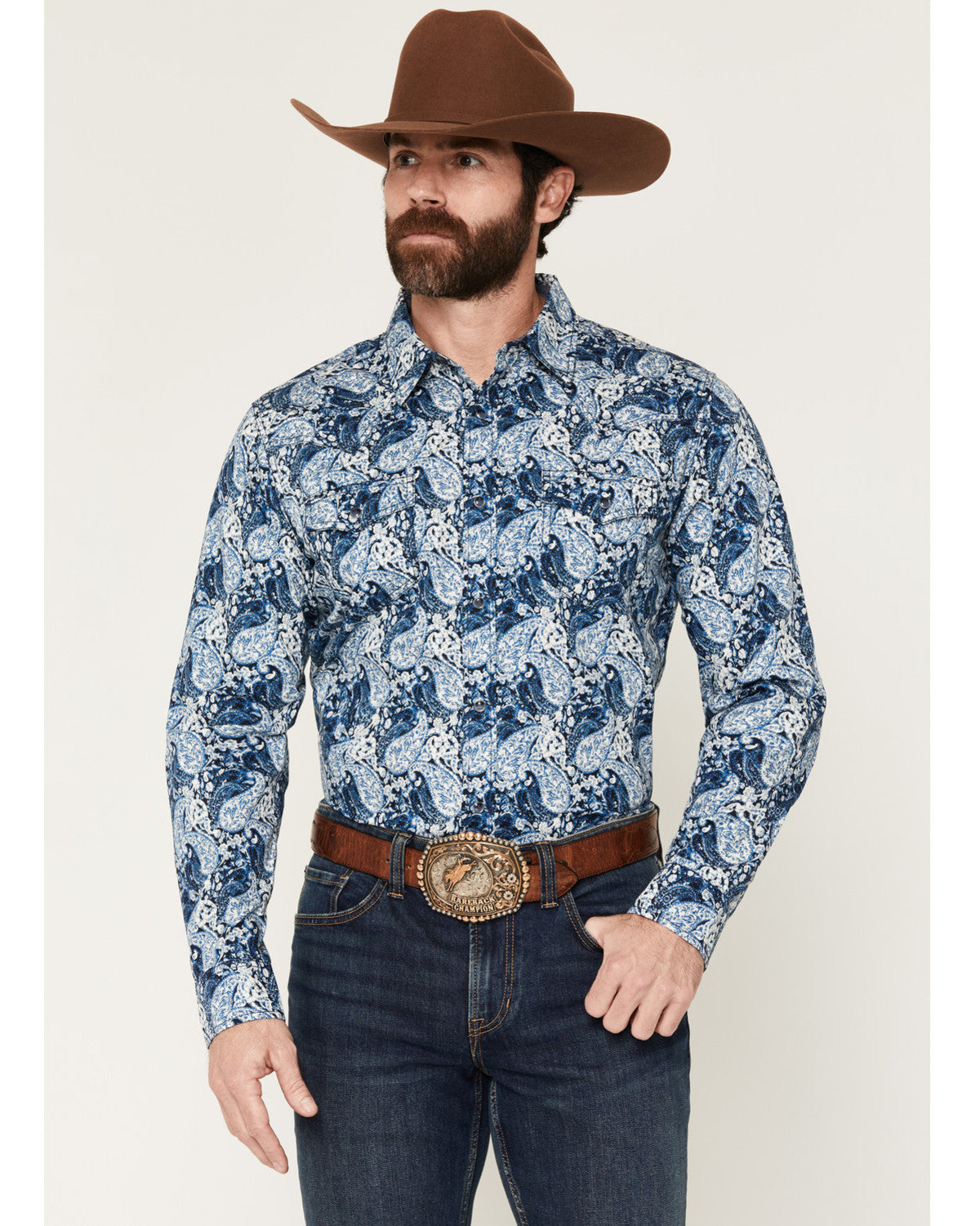 Men's Escape Route Paisley Print Long Sleeve Snap Western S Light Blue
