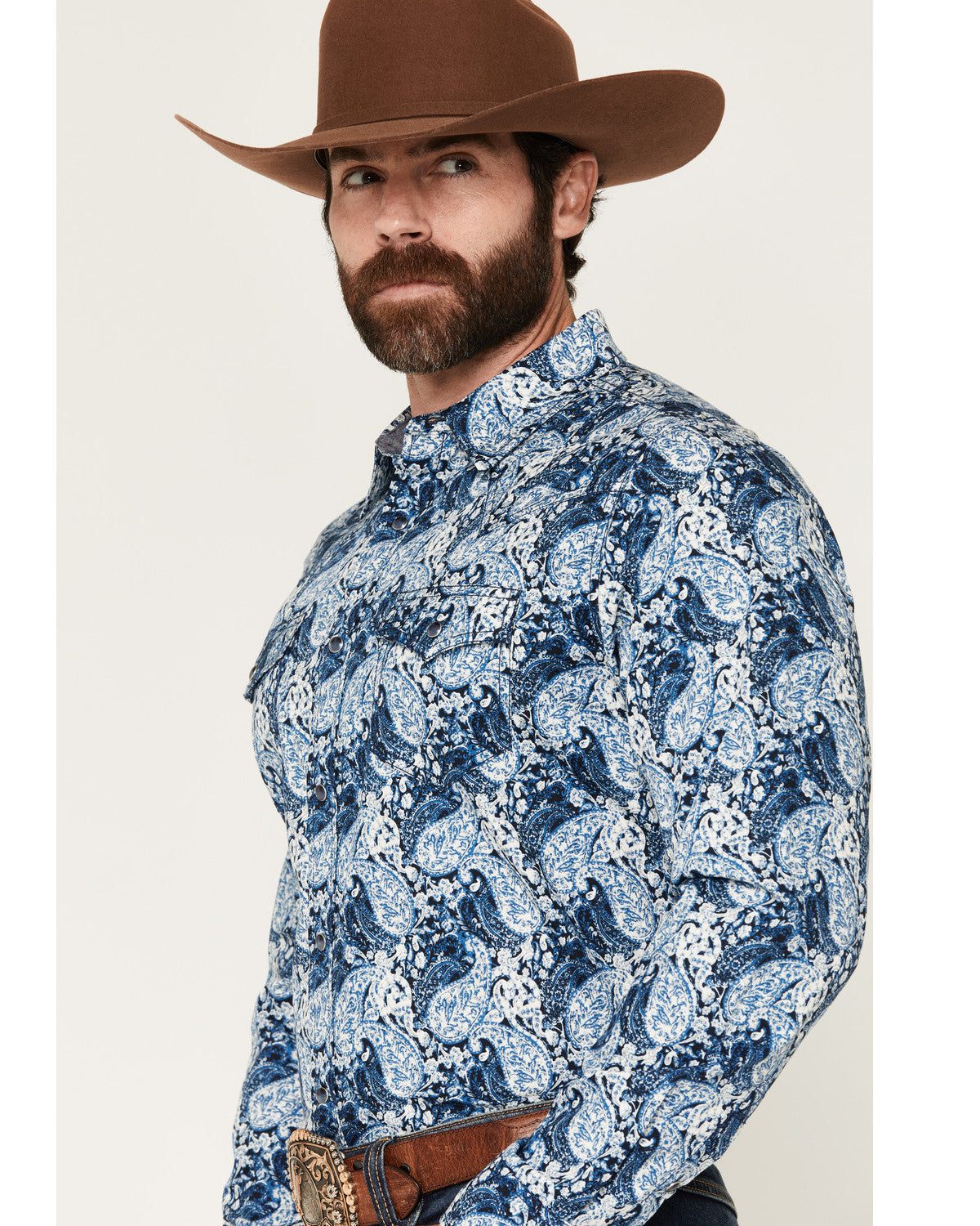 Men's Escape Route Paisley Print Long Sleeve Snap Western S Light Blue