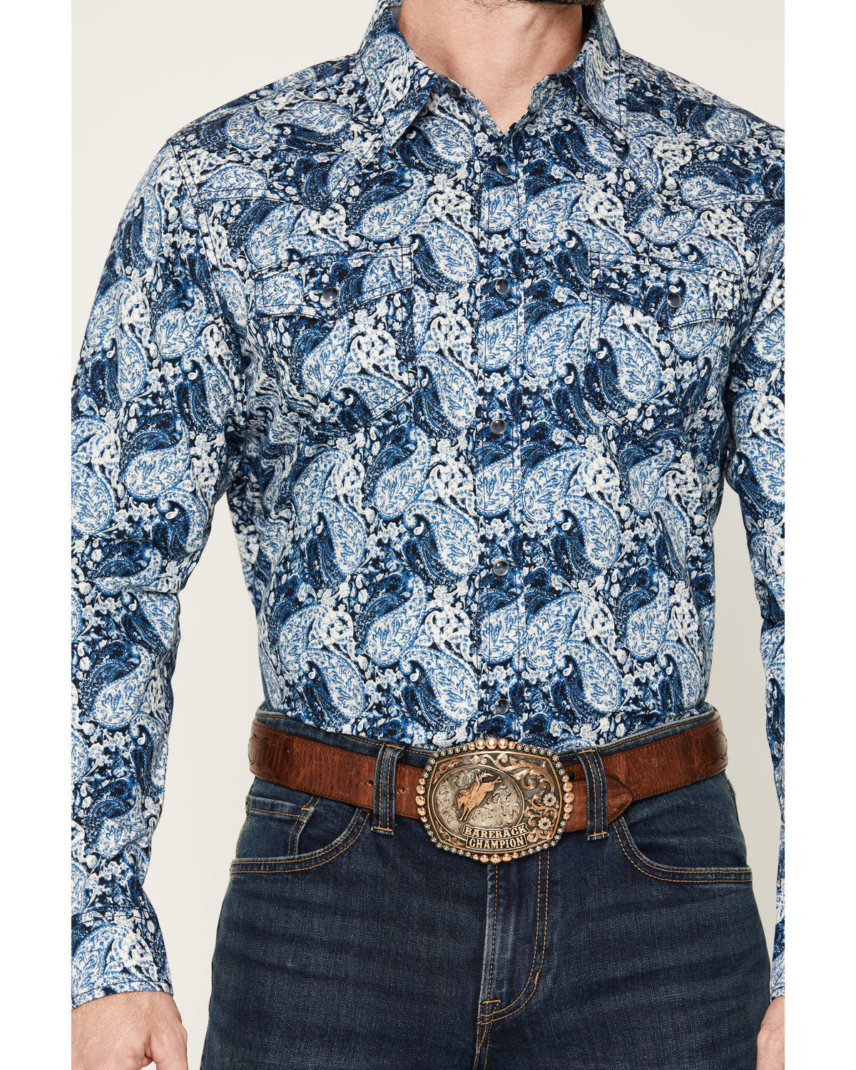 Men's Escape Route Paisley Print Long Sleeve Snap Western S Light Blue