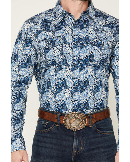 Men's Escape Route Paisley Print Long Sleeve Snap Western S Light Blue